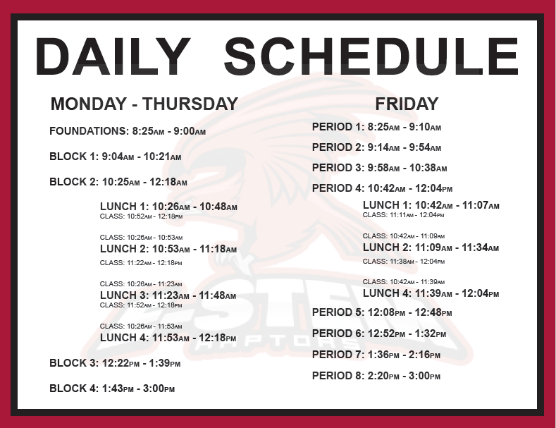 Monday - Thursday Bell Schedule (A & B Days)